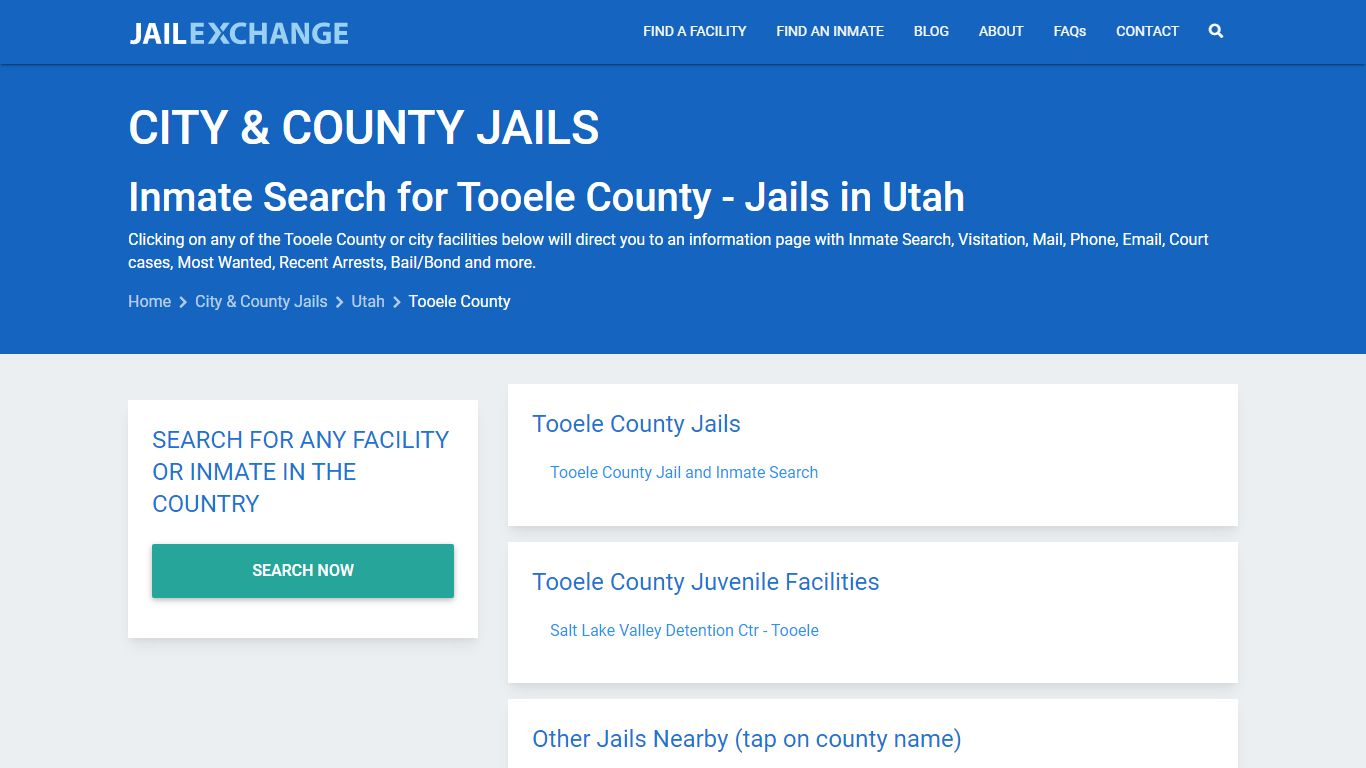 Inmate Search for Tooele County | Jails in Utah - Jail Exchange