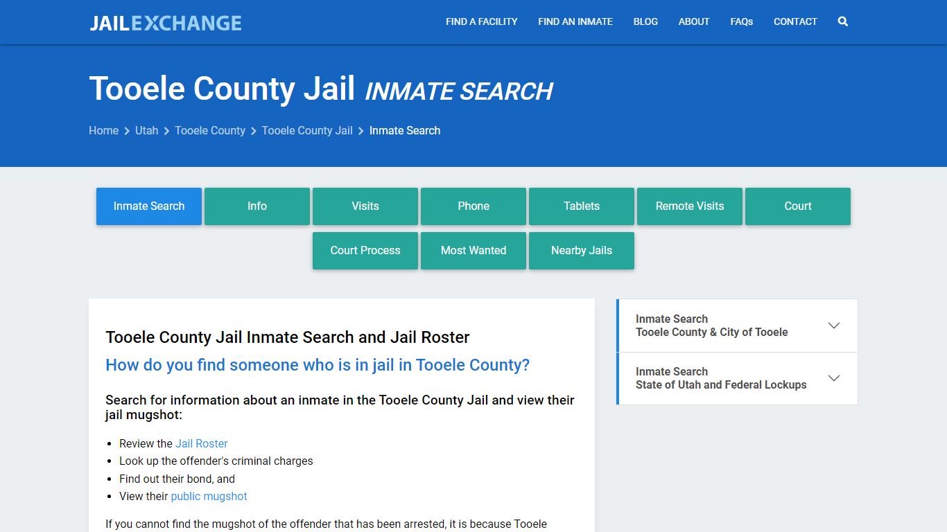 Inmate Search: Roster & Mugshots - Tooele County Jail, UT - Jail Exchange