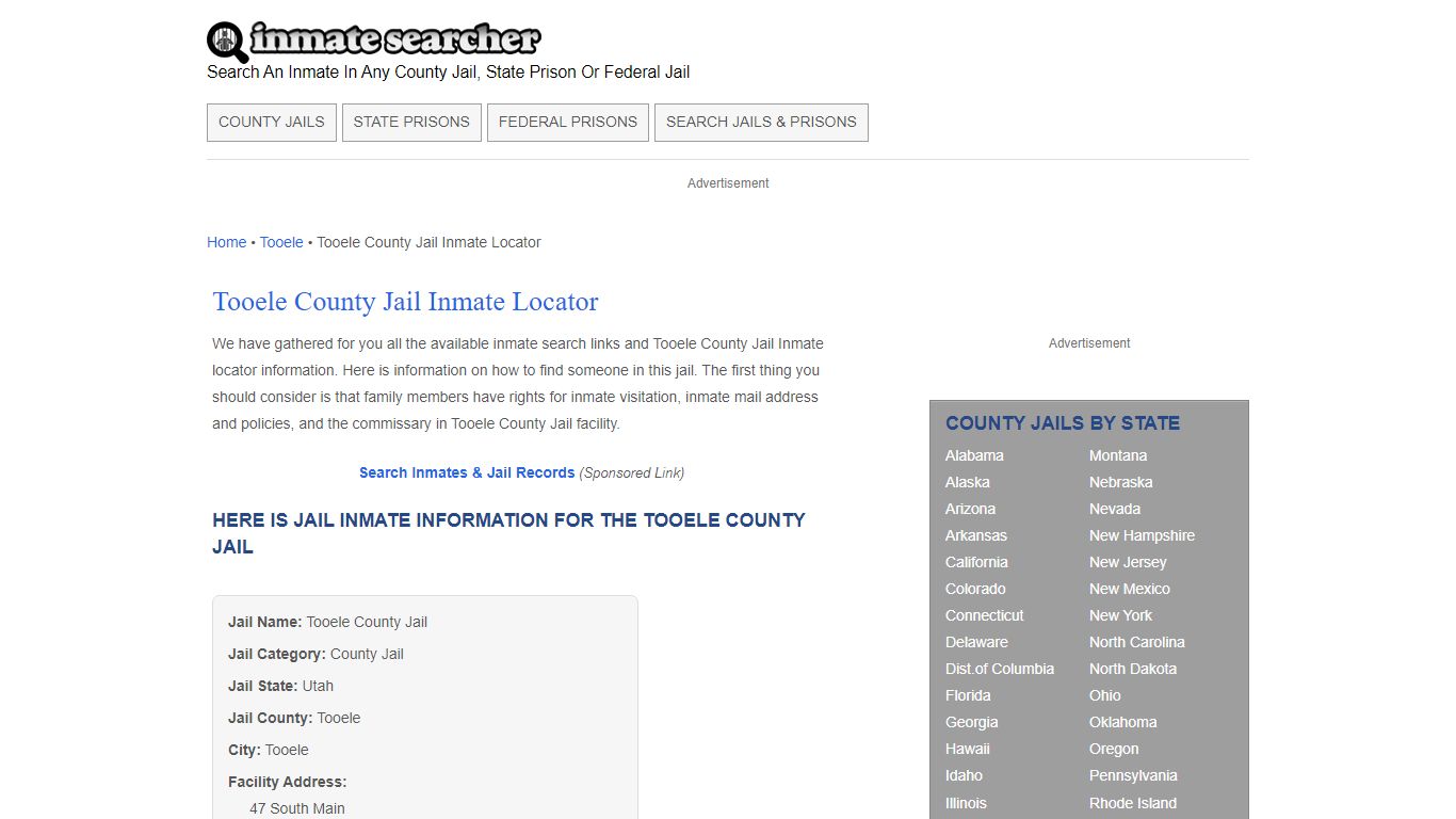 Tooele County Jail Inmate Locator - Inmate Searcher
